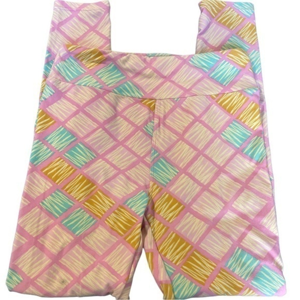 Lularoe Pink Square Shape Buttery Soft Leggings One Size EUC #6062